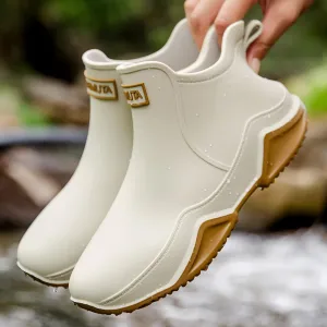 Trendy Outdoor Waterproof Anti Slip Durable Women's Rain Boots, Solid Color Garden Shoes