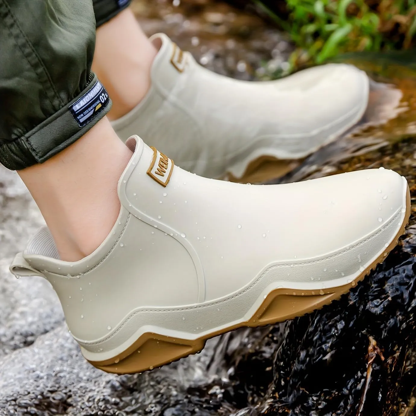 Trendy Outdoor Waterproof Anti Slip Durable Women's Rain Boots, Solid Color Garden Shoes