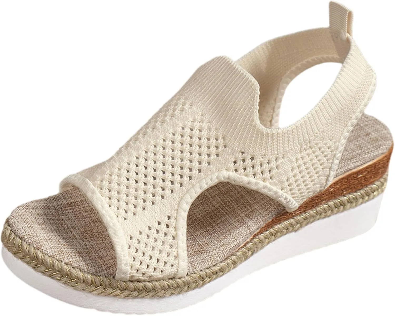 Walking Sandals Women Orthopedic Sandals Knit Hollow Out Breathable Espadrilles, Comfortable Slip on Walking Shoes Mesh Ankle Strap Platform Summer Shoes