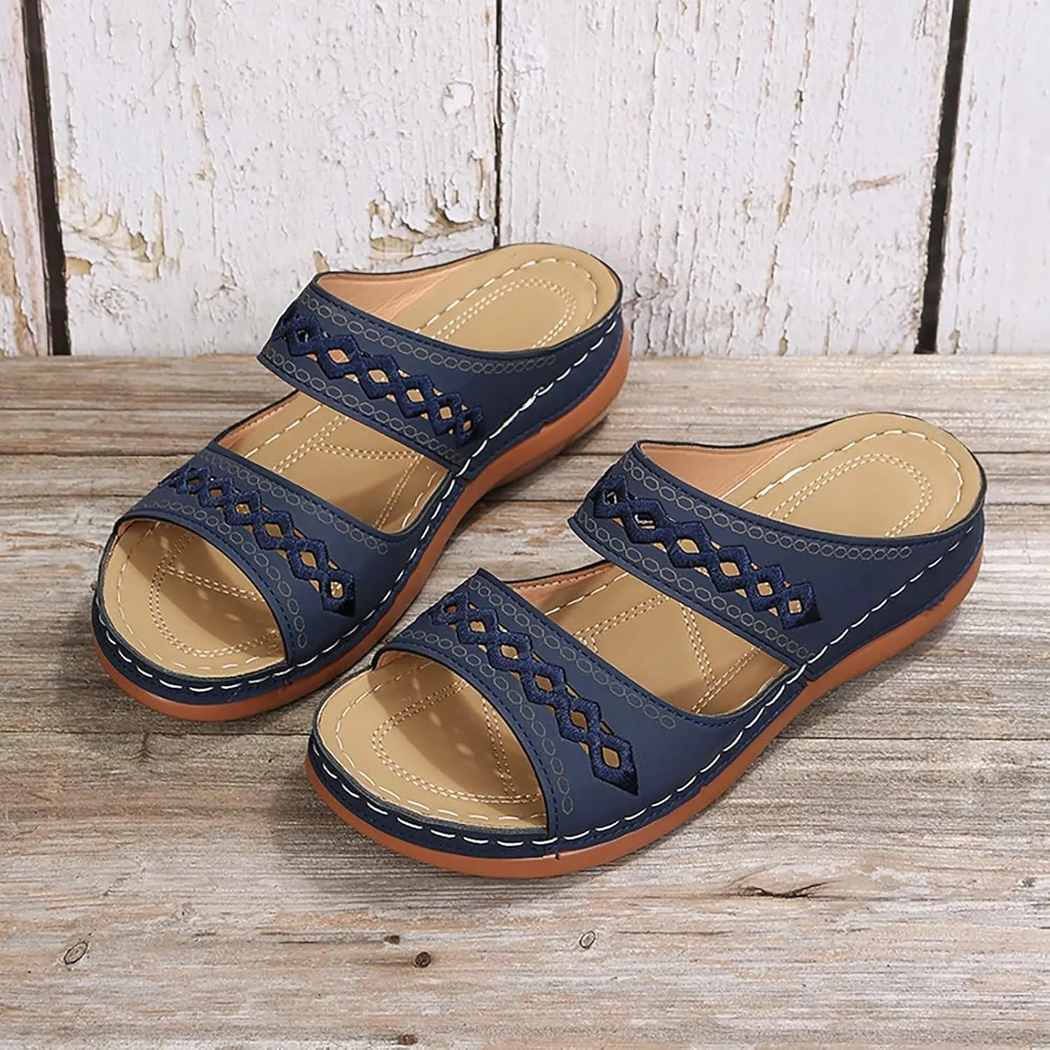Women's Beige, Black, White Platform Wedge Sandals - Orthopedic Comfortable Arch Support - Slip On Dressy Summer Flip Flops - Casual Walking Wedges