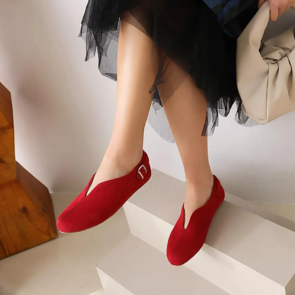 Women's Casual Slip On Loafers Flats Vintage Round Toe Comfort Vegan Suede Girls Dress Oxford Shoes