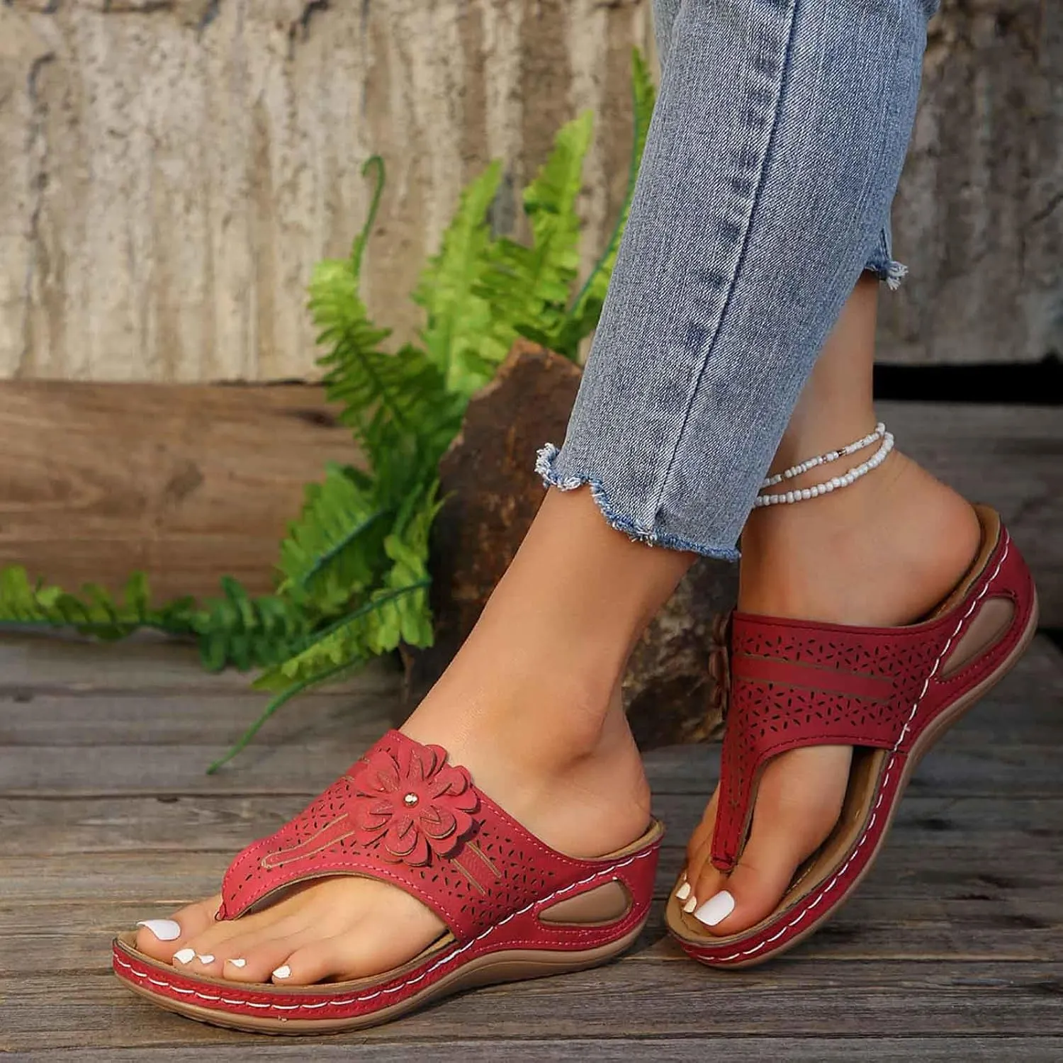 Women's Comfortable Wedge Sandals Open Toe Flip Flops Casual Walking Shoes with Arch Support for Summer Spring
