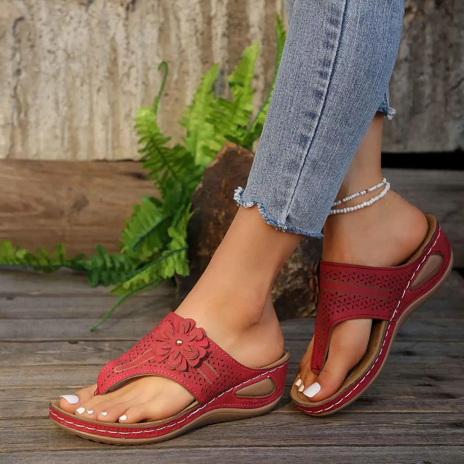 Women's Comfortable Wedge Sandals Open Toe Flip Flops Casual Walking Shoes with Arch Support for Summer Spring