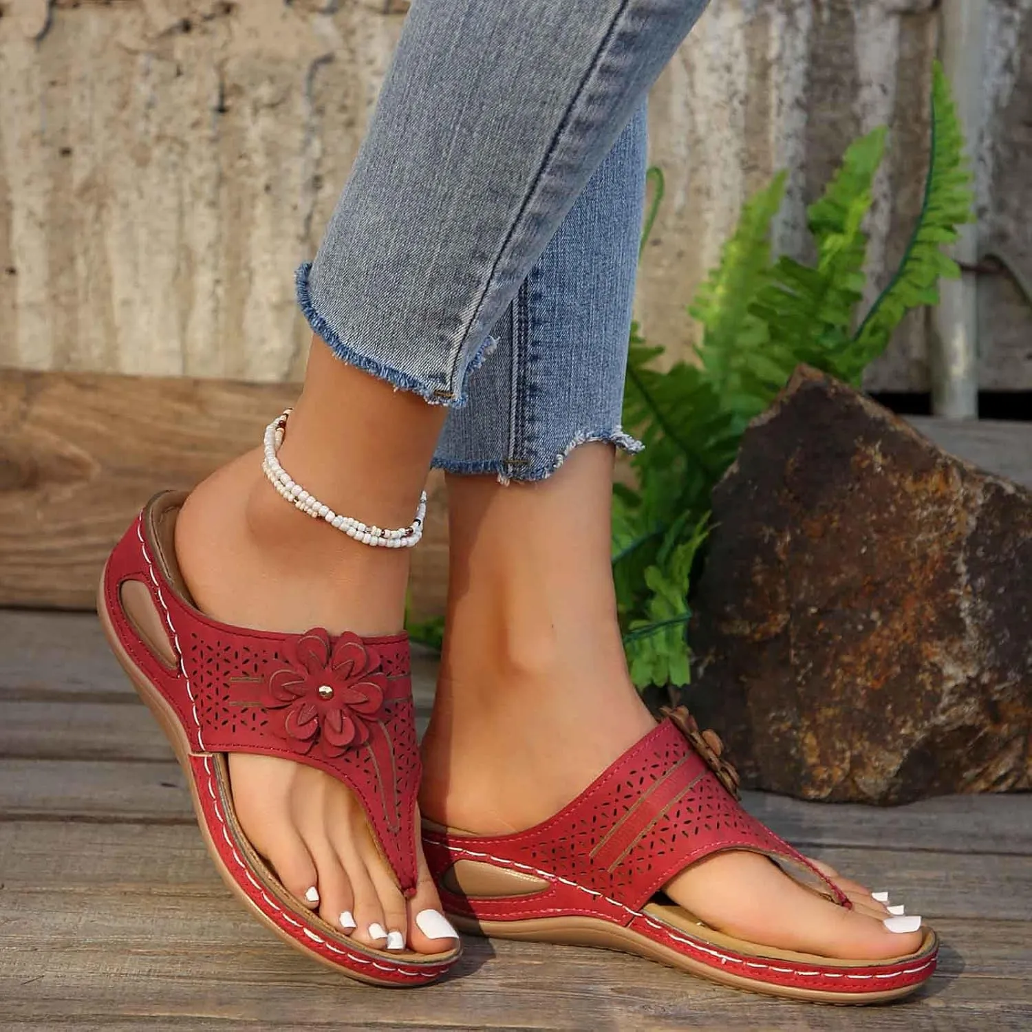Women's Comfortable Wedge Sandals Open Toe Flip Flops Casual Walking Shoes with Arch Support for Summer Spring