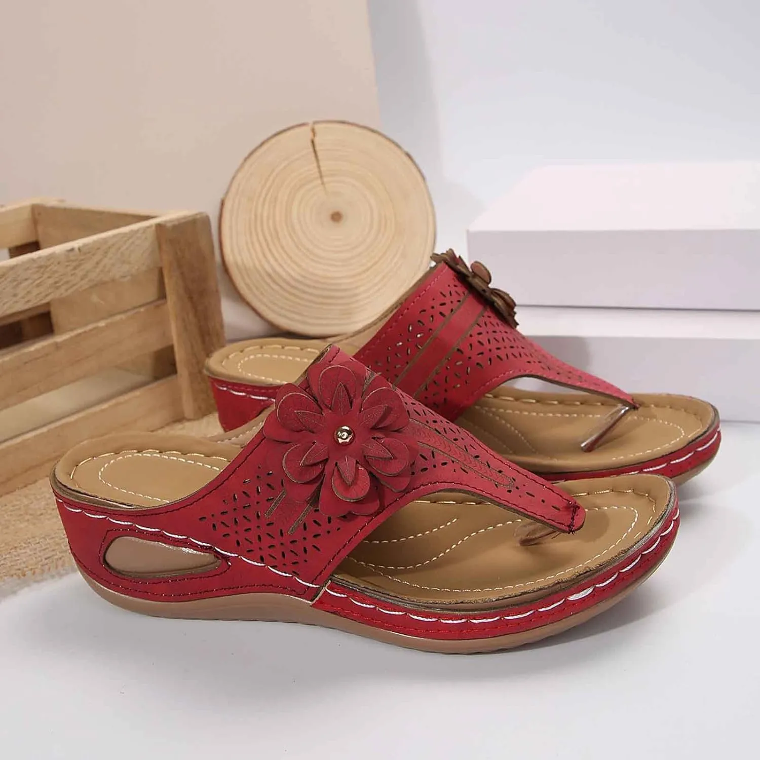 Women's Comfortable Wedge Sandals Open Toe Flip Flops Casual Walking Shoes with Arch Support for Summer Spring