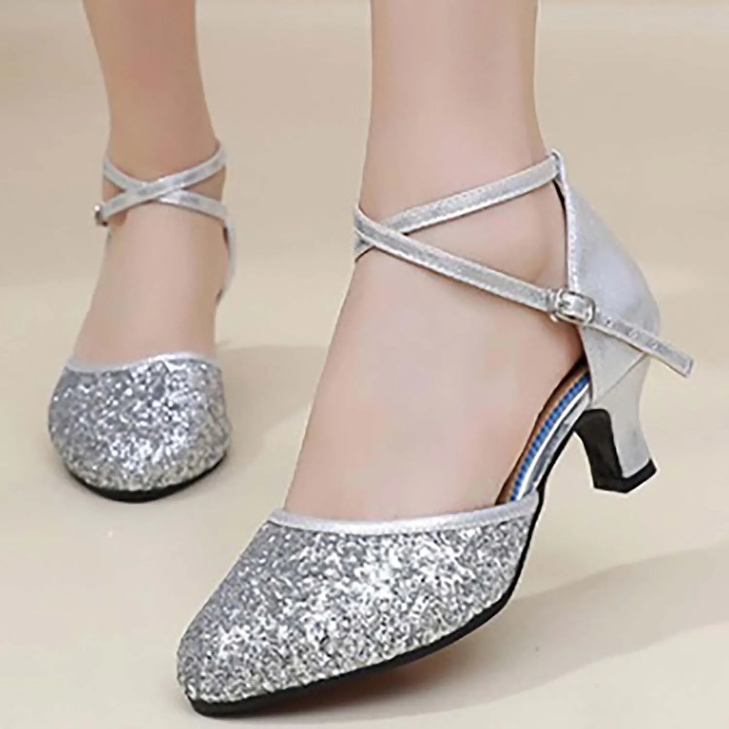 Womens Latin Dance Shoes Comfortable Closed Toe Ballroom Tango Performence Party Dancing Shoes High Heel Sandals