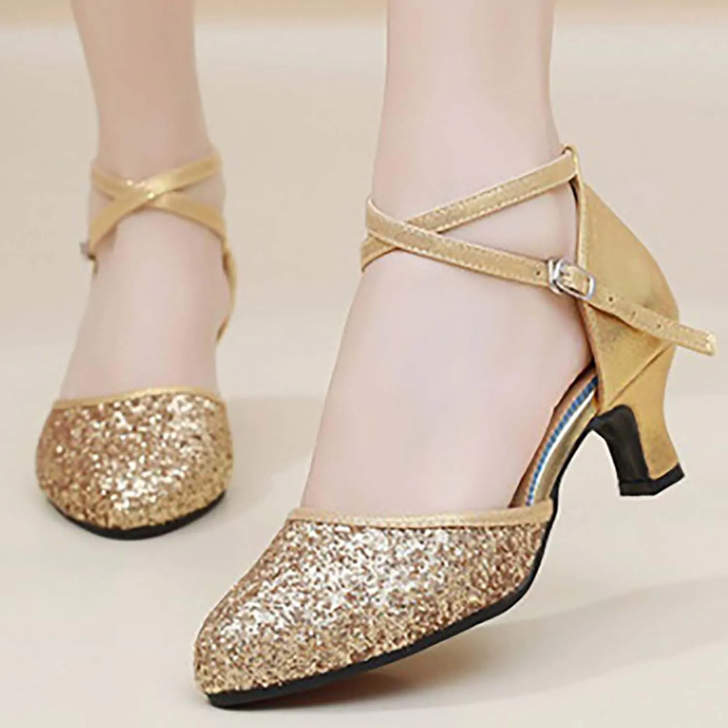 Womens Latin Dance Shoes Comfortable Closed Toe Ballroom Tango Performence Party Dancing Shoes High Heel Sandals