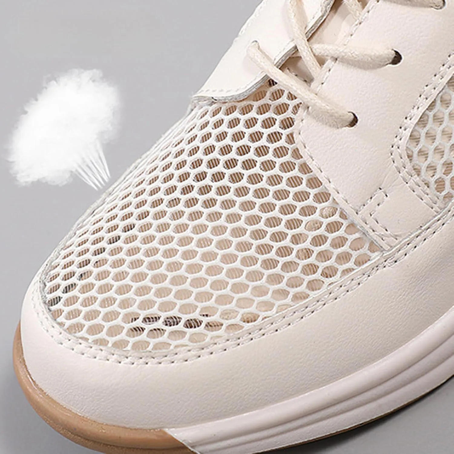 Women's Mesh Cutout Platform Lace up Casual Sneakers Comfort Breathable Non-Slip Low Top Tennis Shoes for Work Workout Sports
