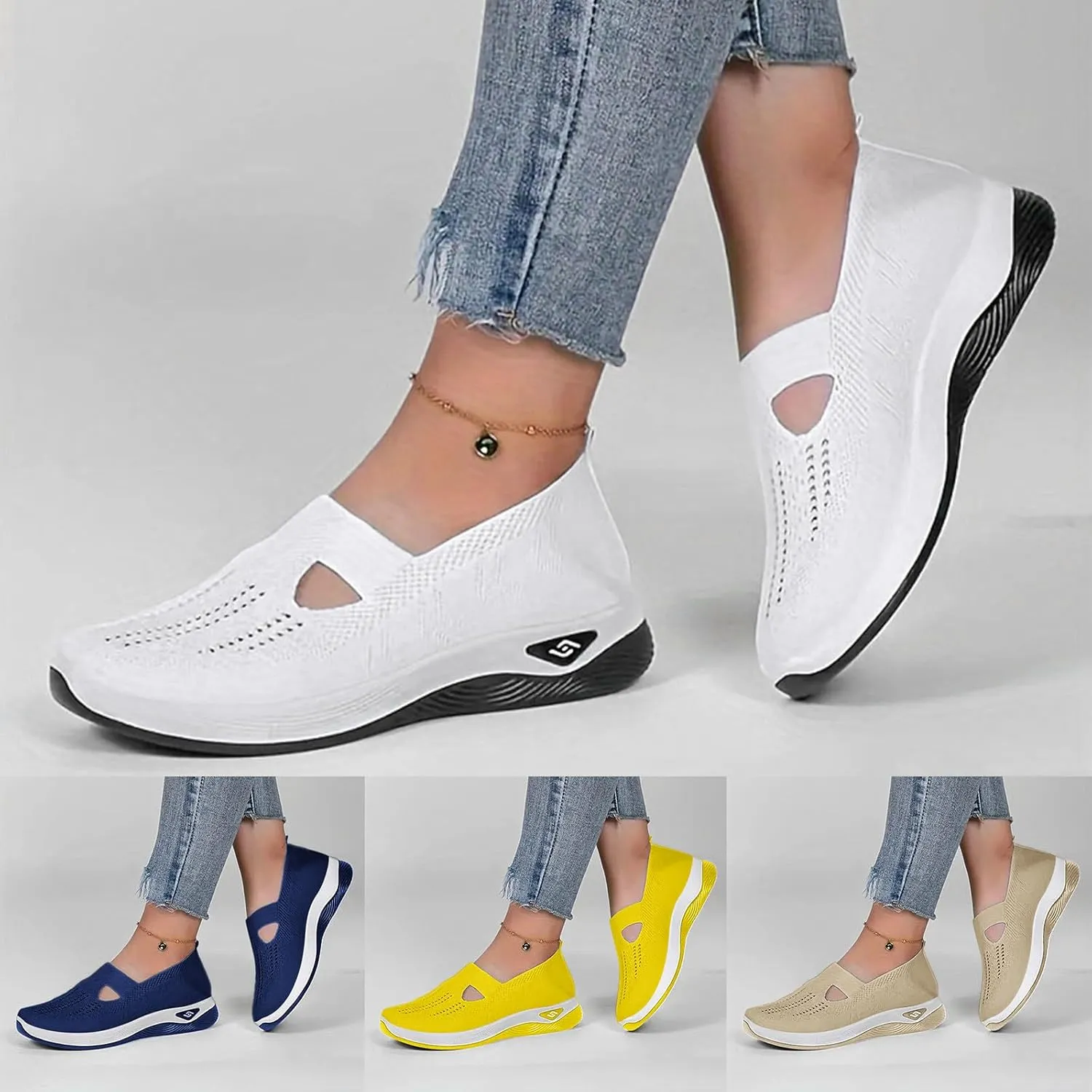 Women's Sandals Orthopedic Arch Support Sandals Memory Foam Sandals Mesh Breathable Soft Sneakers Slip on Walking Shoes
