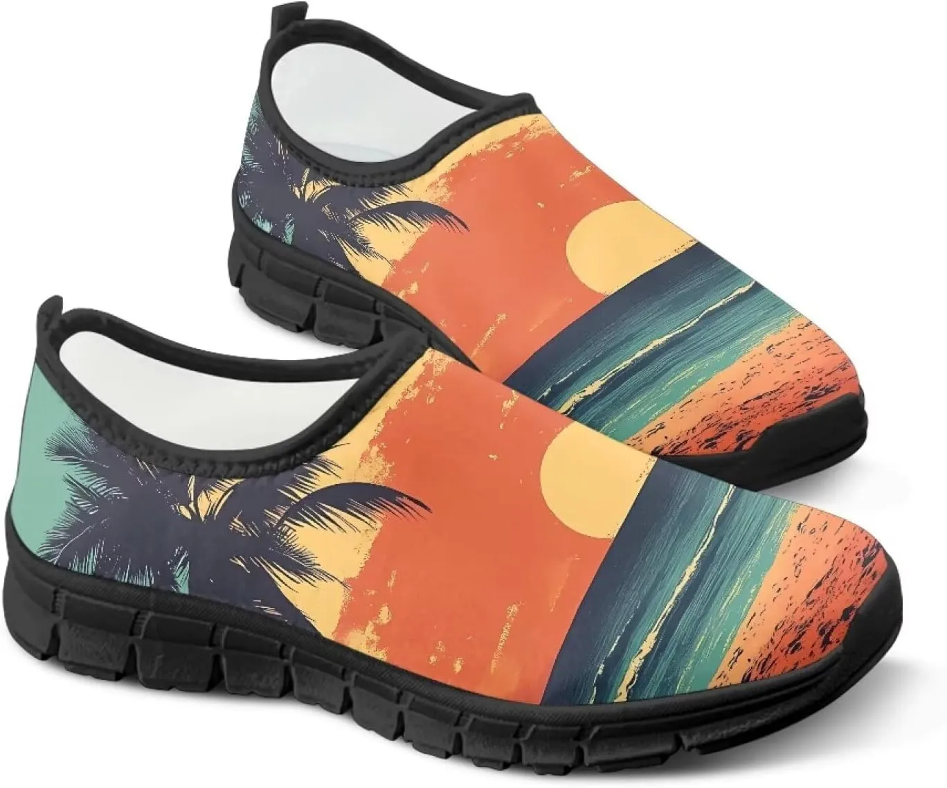 Women's Slip Ons Flat Lightweight Sneakers Walking Casual Loafers Comfortable Art Painted Travel Outdoor Shoes US Size 5.5-11.5