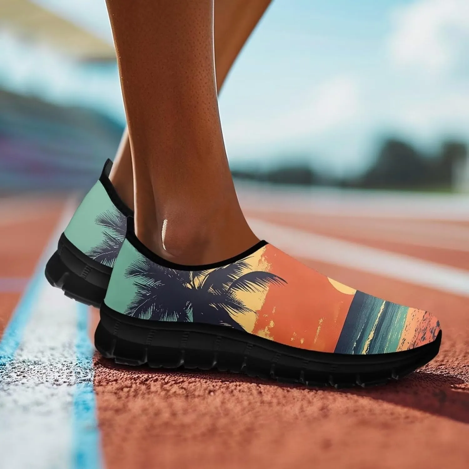 Women's Slip Ons Flat Lightweight Sneakers Walking Casual Loafers Comfortable Art Painted Travel Outdoor Shoes US Size 5.5-11.5