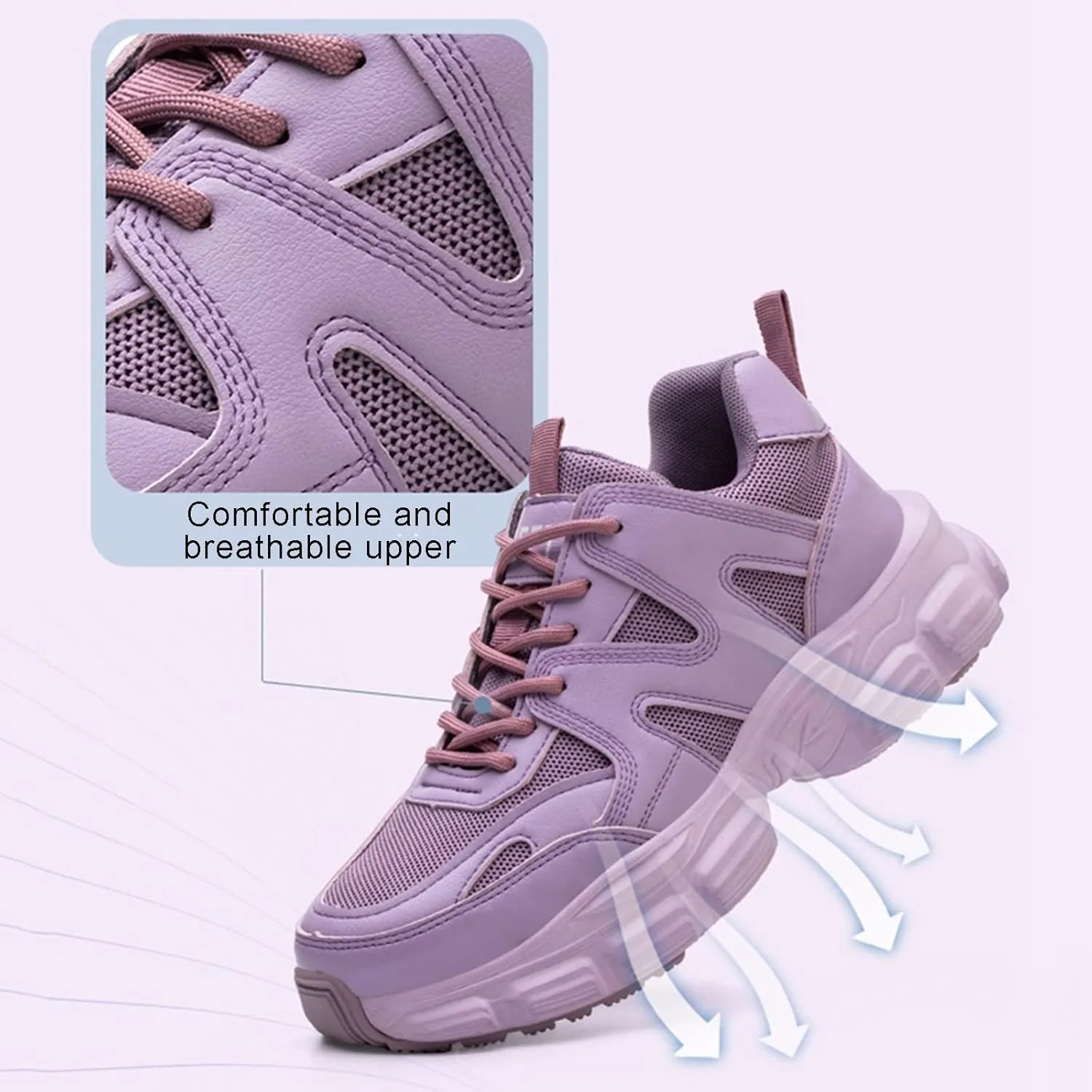 Women's Steel Toe Safety Shoes Lightweight Breathable Casual Sneakers Smash and Puncture Resistant Work Shoes,Purple/Black (Color : Purple, Size : 5.5)