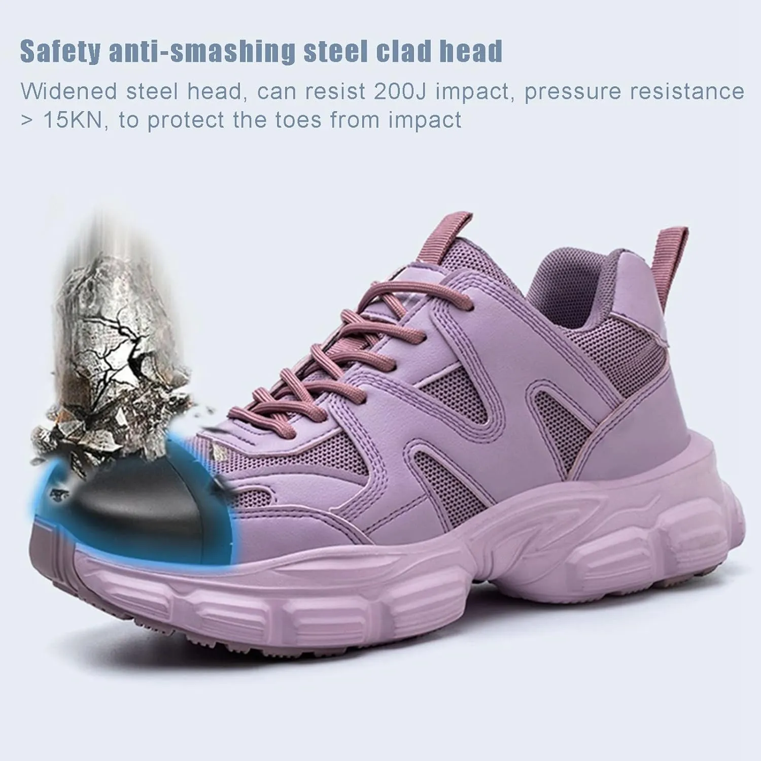 Women's Steel Toe Safety Shoes Lightweight Breathable Casual Sneakers Smash and Puncture Resistant Work Shoes,Purple/Black (Color : Purple, Size : 5.5)