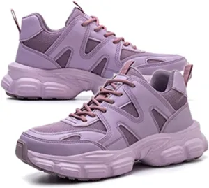 Women's Steel Toe Safety Shoes Lightweight Breathable Casual Sneakers Smash and Puncture Resistant Work Shoes,Purple/Black (Color : Purple, Size : 5.5)