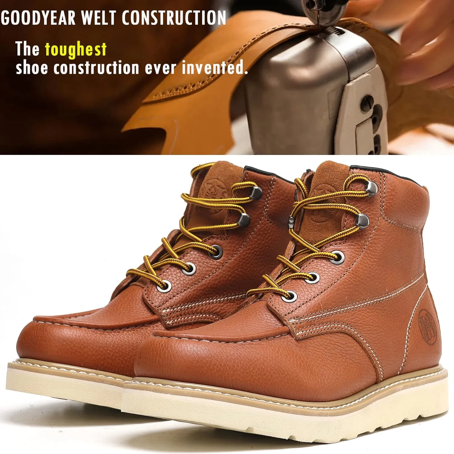 Work Boots for Men, 6" EH Lightweight Soft Toe Mens Work Boots, Non-Slip Anti-Fatigue Working Shoes with Durable Rubber EVA Outsole