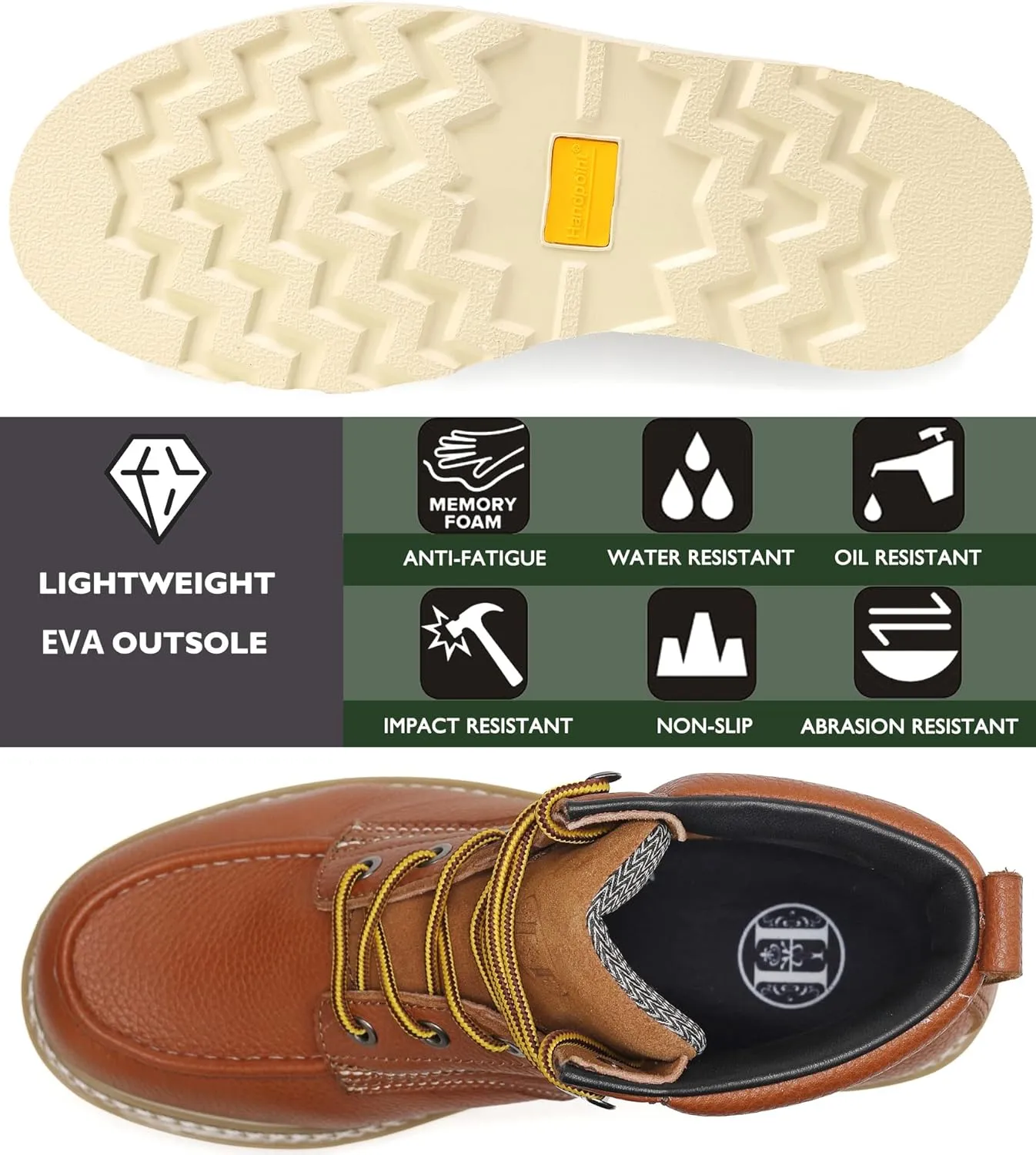 Work Boots for Men, 6" EH Lightweight Soft Toe Mens Work Boots, Non-Slip Anti-Fatigue Working Shoes with Durable Rubber EVA Outsole