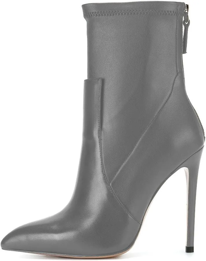 XYD Fashion Closed Pointed Toe Stiletto High Heel Ankle Boots Back Zipper Mid Calf Short Bootie Party Event Chic Shoes